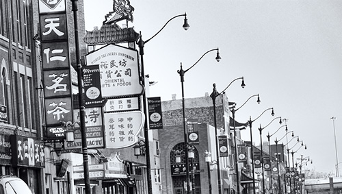 Chinatown black and white photo