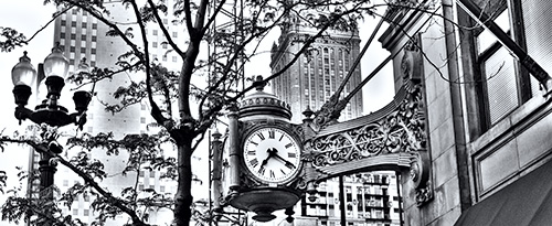 Marshall Fields Clock black and white photo