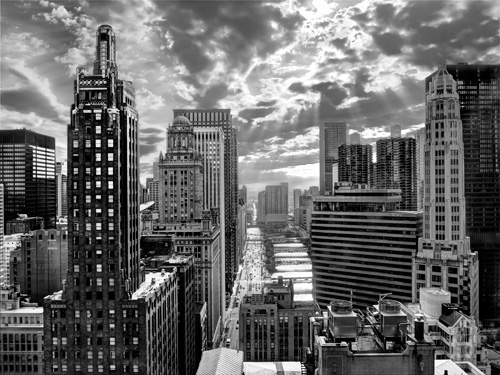 Wacker Drive black and white photo